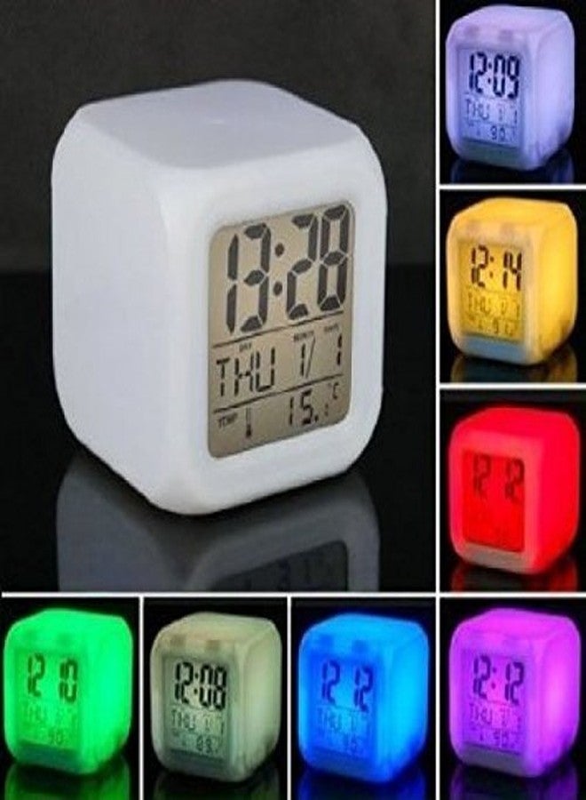RB Mall 7 Colour Changing LED Digital Alarm Clock with Date, Time, Temperature for Office Bedroom - Image 1